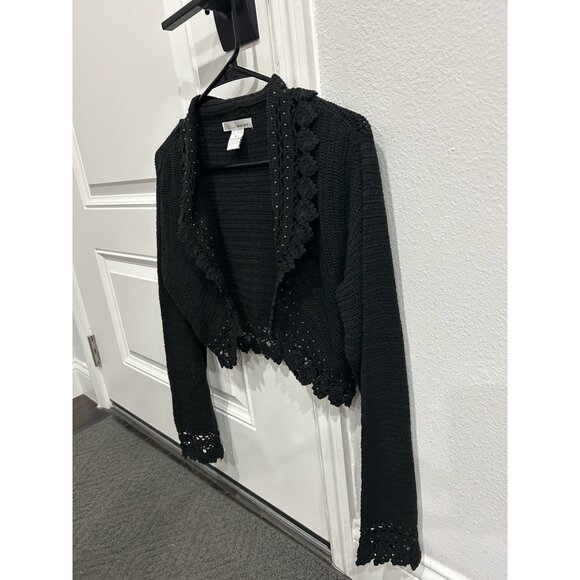WD-NY Black Open Front Crochet Sweater Lightweight  Cardigan Shrug Size Large - Picture 3 of 9